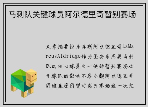 马刺队关键球员阿尔德里奇暂别赛场